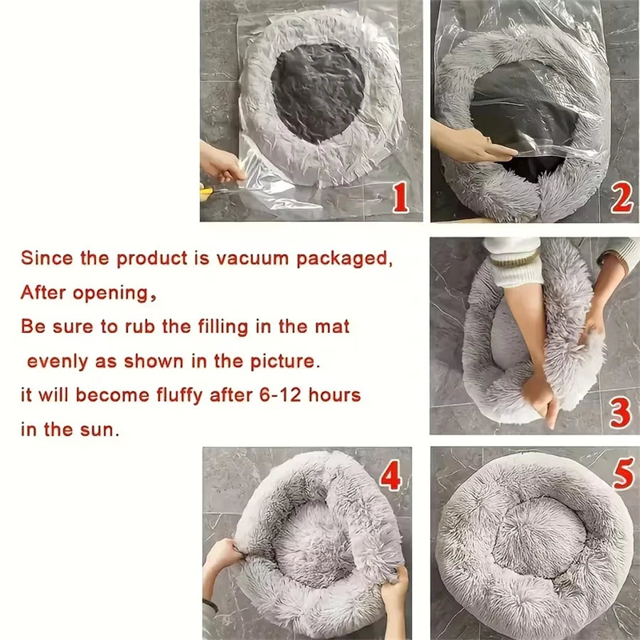 Coussin Rond Cocoon Ultra Doux pour Chat et Petit Chien – Lit Apaisant en Peluche