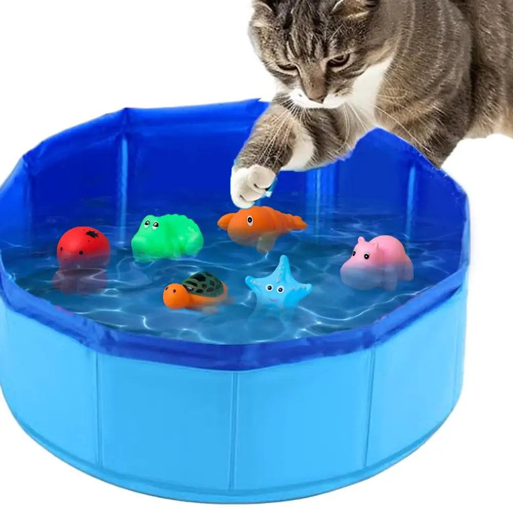 Piscine pliable pour chien et chat avec jouet poisson – Bassin d’eau interactif pour bain, jeu et nettoyage des animaux