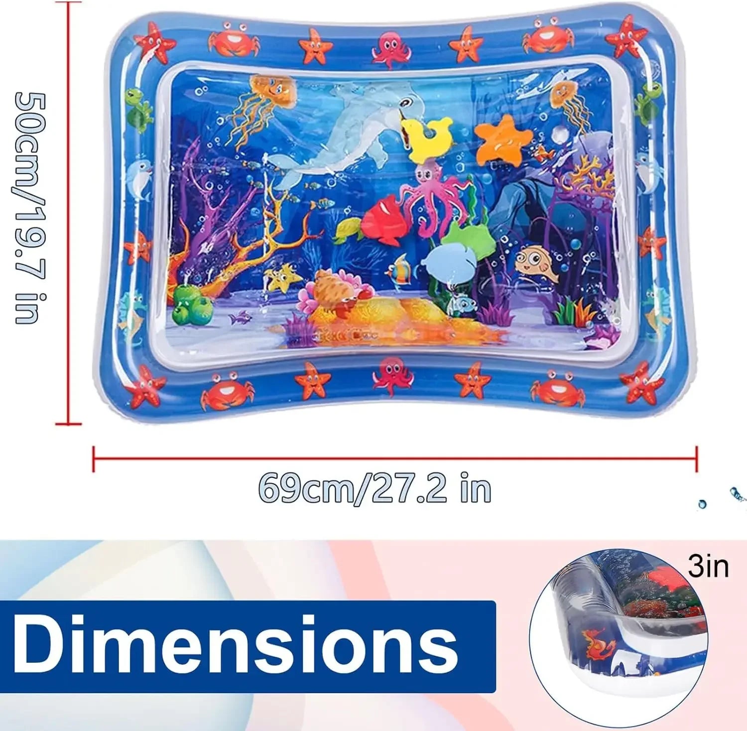 Tapis d’eau sensoriel gonflable pour animaux – Tapis de jeu épais à thème océan avec poissons pour chats et chiens