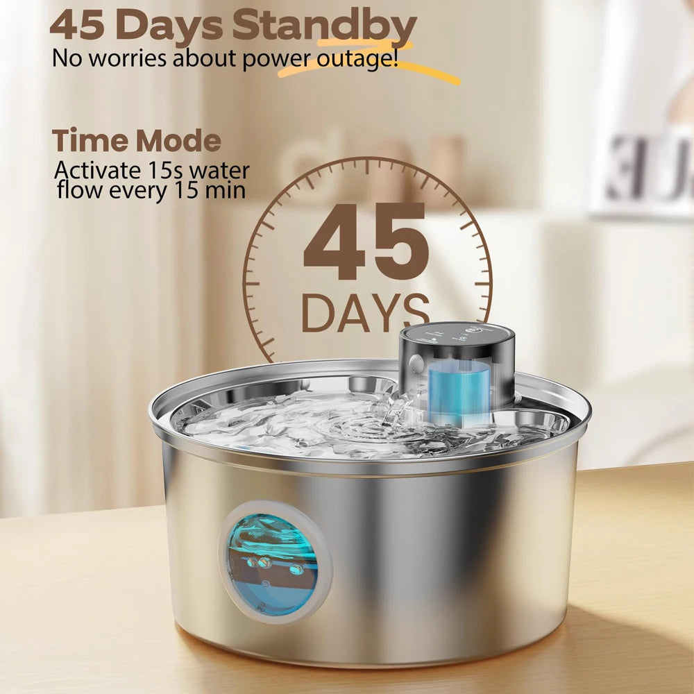 Fontaine à eau automatique 3,2 L pour chat et chien – Recharge USB 5V avec capteur et bol en acier inoxydable