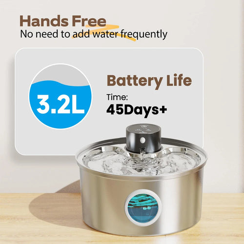 Fontaine à eau automatique 3,2 L pour chat et chien – Recharge USB 5V avec capteur et bol en acier inoxydable