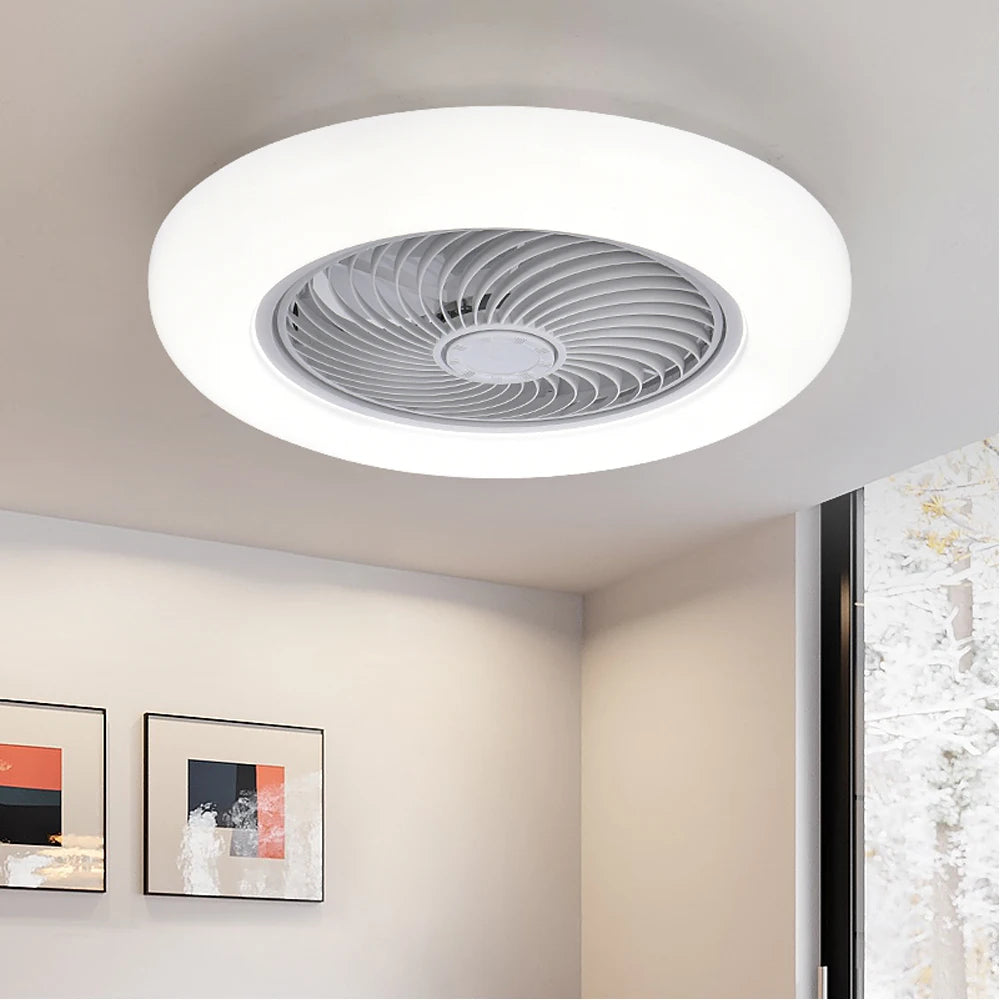 Ventilateur de plafond intelligent avec éclairage LED – Télécommande incluse – Ø 52 cm – Pales invisibles – Silencieux – Idéal pour chambre, salon et bureau