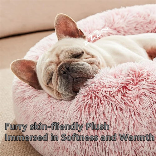 Coussin Rond Cocoon Ultra Doux pour Chat et Petit Chien – Lit Apaisant en Peluche