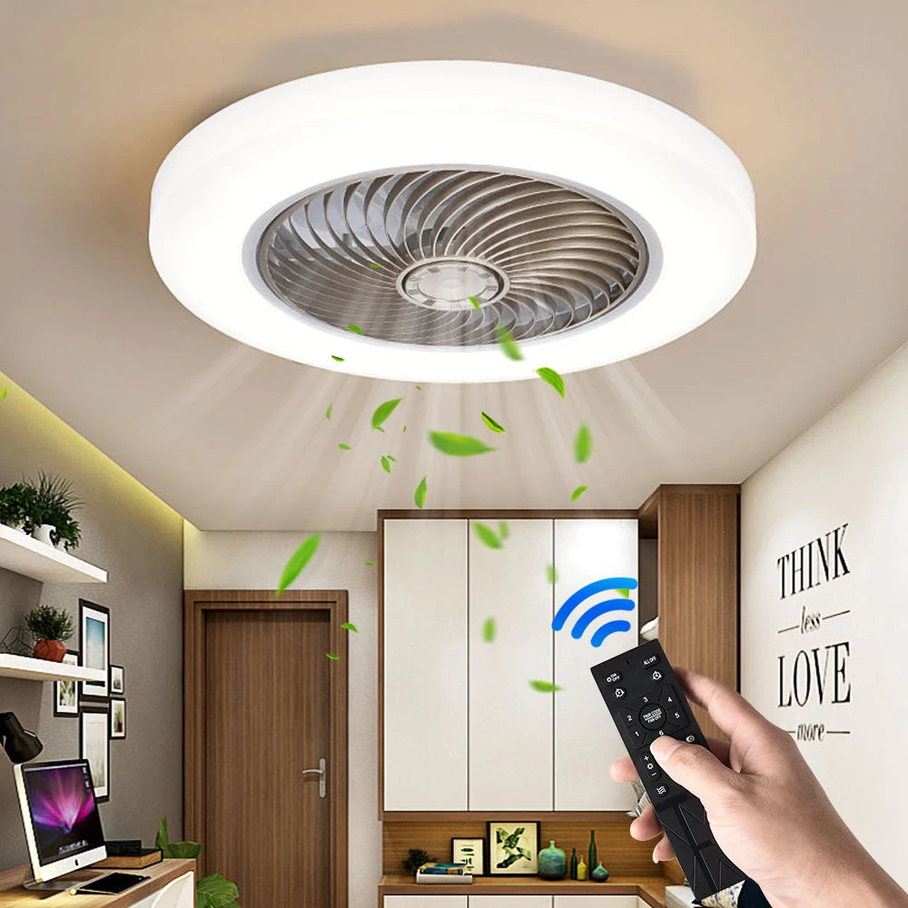 Ventilateur de plafond intelligent avec éclairage LED – Télécommande incluse – Ø 52 cm – Pales invisibles – Silencieux – Idéal pour chambre, salon et bureau