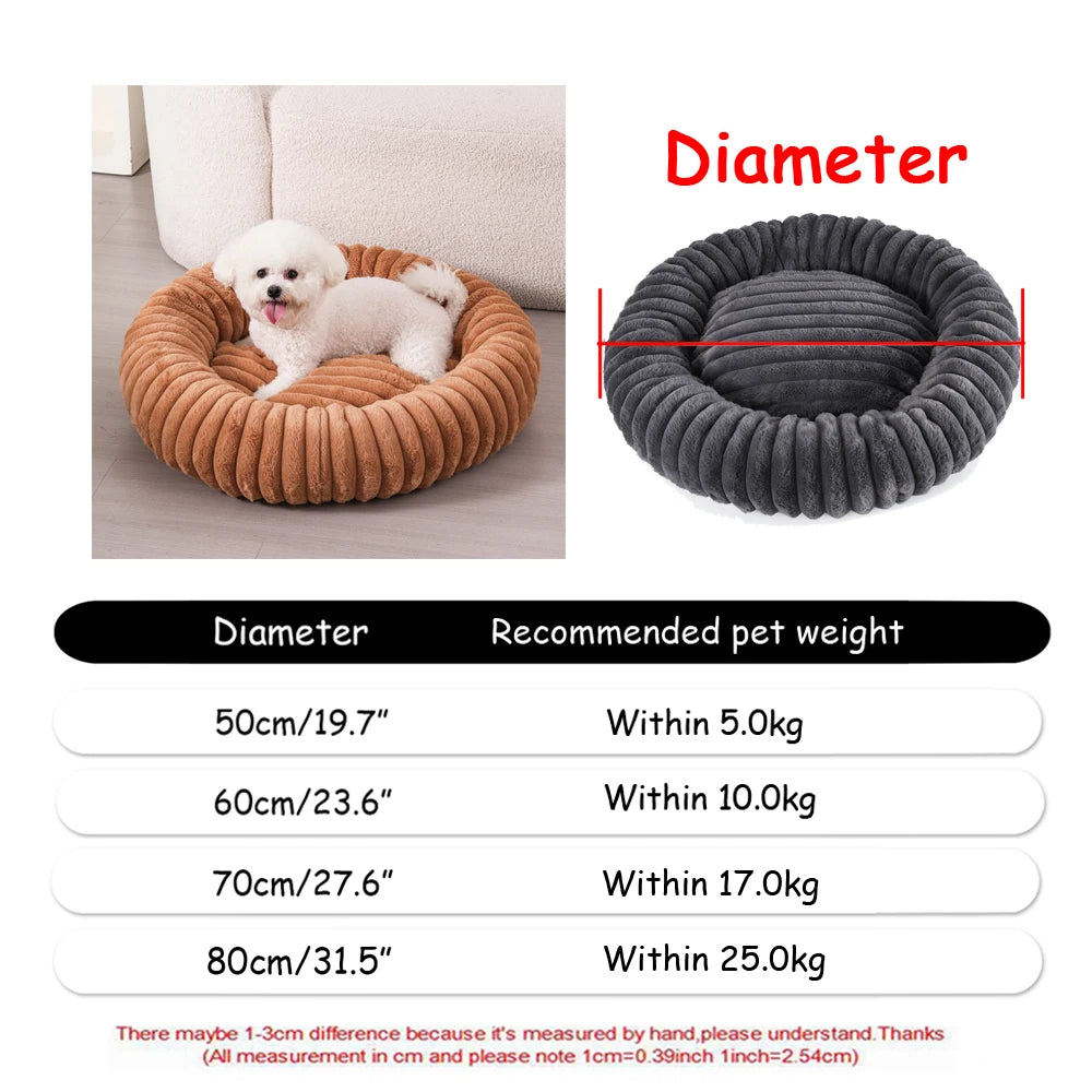 Round Dog Bed Winter Warm Cat Bed Plush Basket for Dog Washable Pet Bed for Small Medium Large Dog Sofa Cat