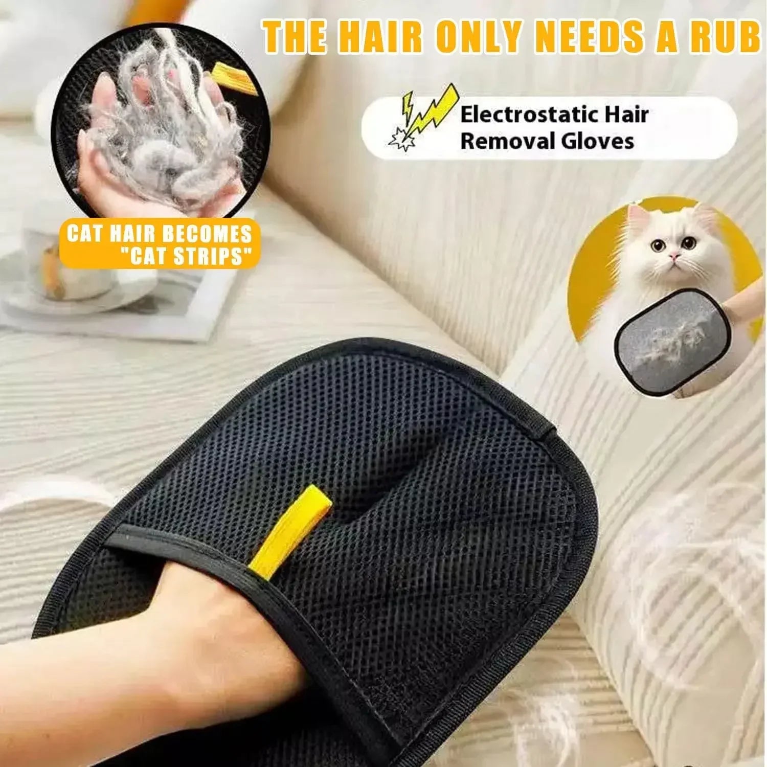 Gant anti poil double face pour chats et chiens, enlèvement des poils sur animaux et tapis