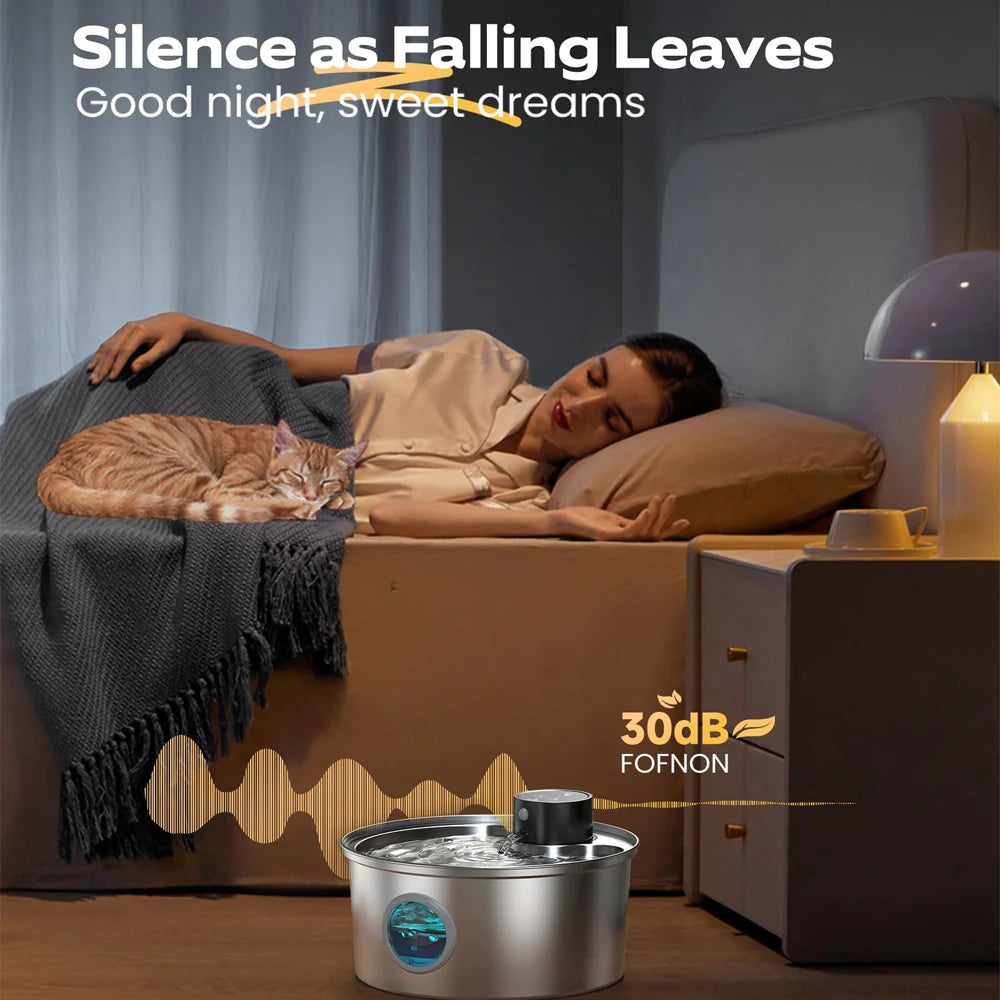 Fontaine à eau automatique 3,2 L pour chat et chien – Recharge USB 5V avec capteur et bol en acier inoxydable