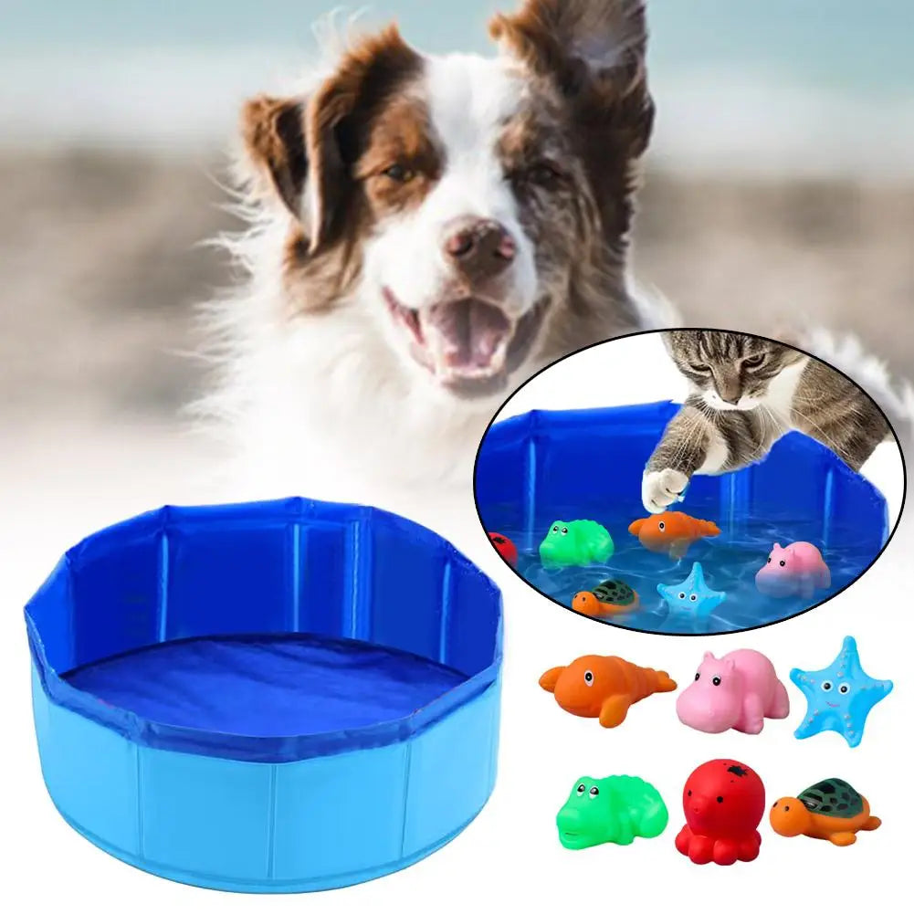Piscine pliable pour chien et chat avec jouet poisson – Bassin d’eau interactif pour bain, jeu et nettoyage des animaux
