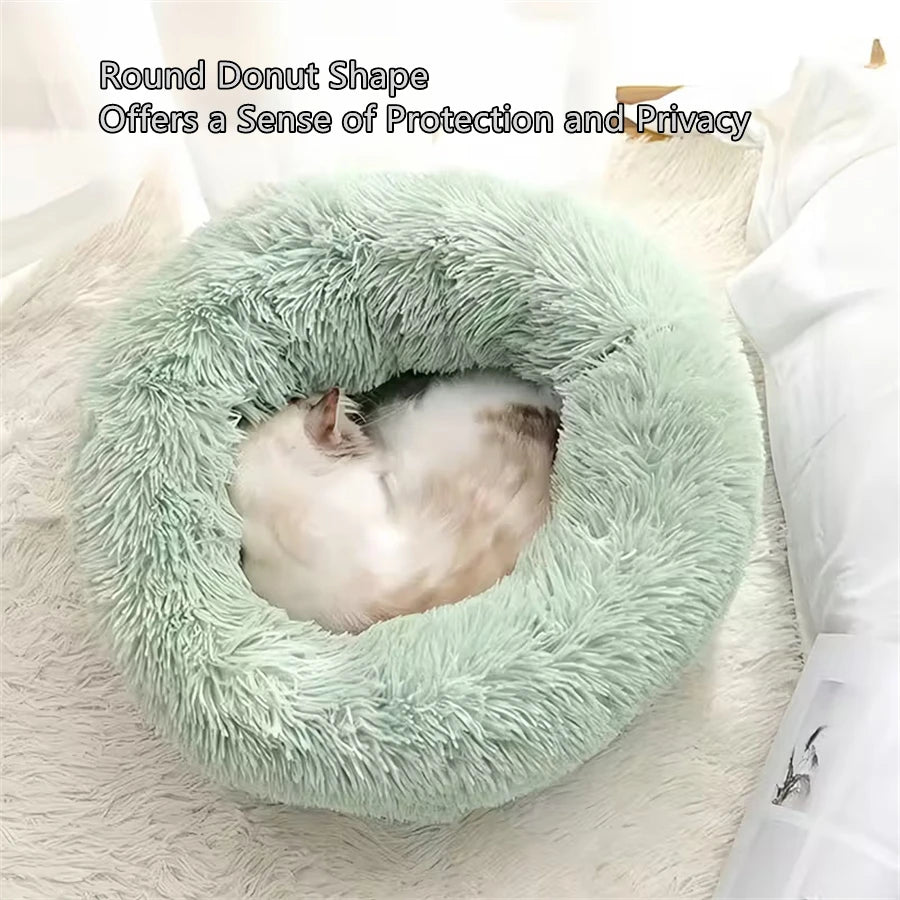 Coussin Rond Cocoon Ultra Doux pour Chat et Petit Chien – Lit Apaisant en Peluche