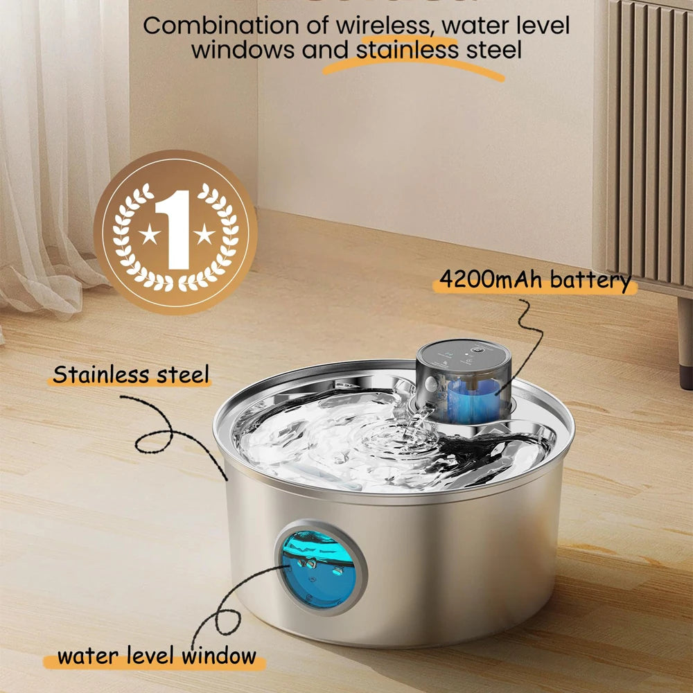 Fontaine à eau automatique 3,2 L pour chat et chien – Recharge USB 5V avec capteur et bol en acier inoxydable