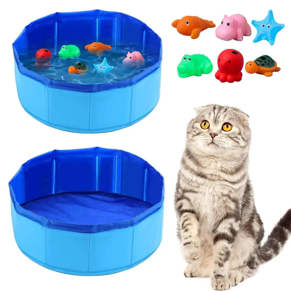 Piscine pliable pour chien et chat avec jouet poisson – Bassin d’eau interactif pour bain, jeu et nettoyage des animaux