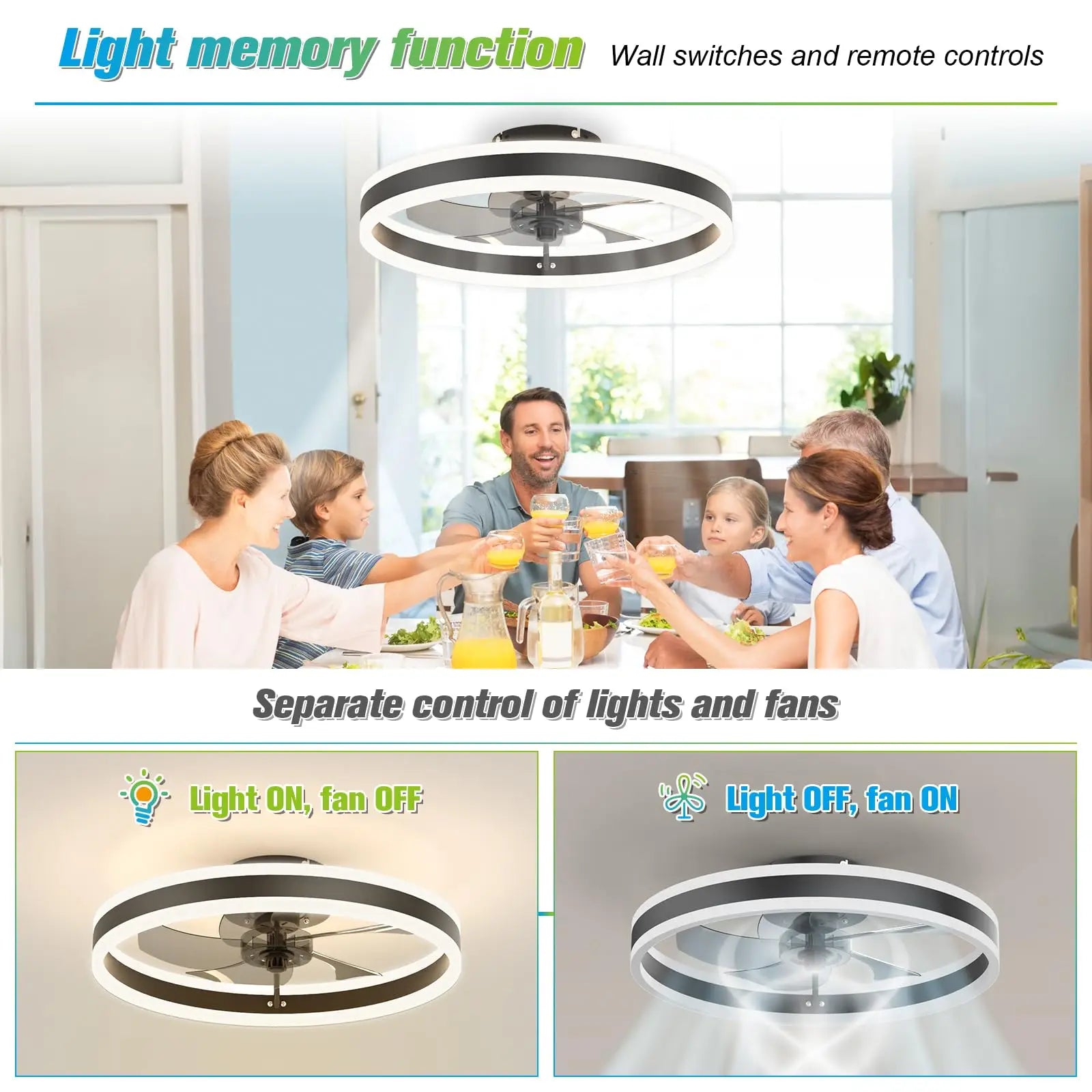Ventilateur de plafond LED intelligent Jelena avec télécommande – Luminaire moderne pour chambre, salon et salle à manger – Ventilateur de plafond design pour la décoration intérieure